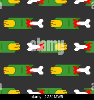 Zombie finger pixel art pattern seamless. 8 bit Green finger and bone background. Stock Vector