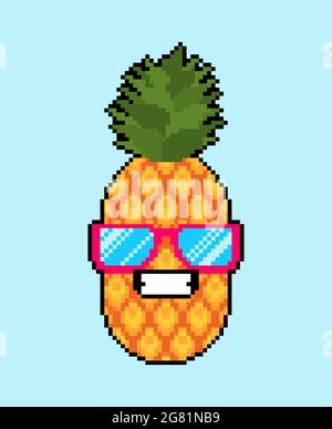 Pineapple cool with glasses pixel art. 8 bit vector illustration Stock Vector