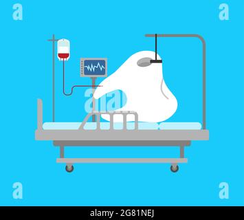 Tooth treatment. large Tooth rests on medical bed. Stock Vector