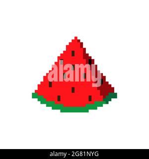 Slice of watermelon pixel art. 8 bit Red melon vector illustration ...