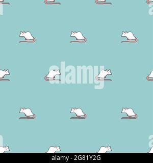 White laboratory mouse pixel art pattern seamless. 8 bit Laboratory research Stock Vector