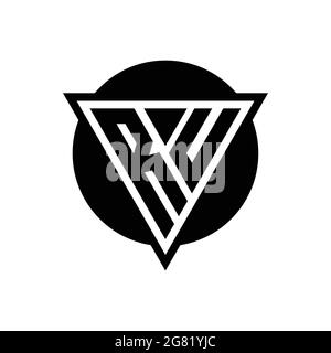 RU logo with negative space triangle and circle shape design template isolated on white background Stock Vector