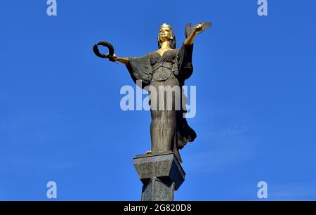 SOFIA, BULGARIA - Aug 08, 2015: A low angle shot of the Saint Sofia Monument in Bulgaria Stock Photo