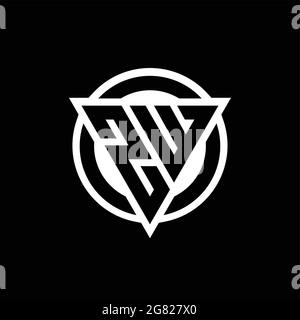ZW logo with negative space triangle shape and circle rounded design template isolated on black background Stock Vector