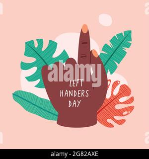 left handers day with afro hand and leafs Stock Vector