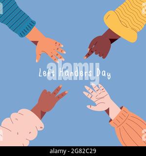 left handers day poster with hands around Stock Vector