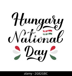 Hungary National Day calligraphy lettering isolated on white. Easy to edit vector template for typography poster, banner, flyer, sticker, greeting car Stock Vector