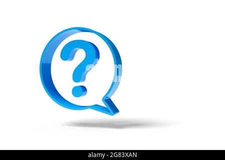 Speech balloon with a question mark isolated on white background. 3d illustration. Stock Photo