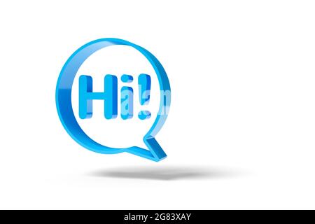 Speech balloon with the word 'hi!' isolated on white background. . 3d illustration. Stock Photo