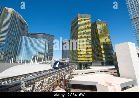 The Las Vegas monorail allows for hassle free travel to and from the convention center Stock Photo