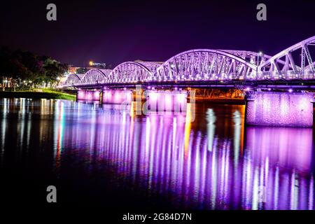 Truong Tien ancient bridge in Hue city central Vietnam Stock Photo