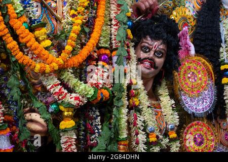 Idol of Goddess Durga killing demon , Durga Puja festival , Bombay ...