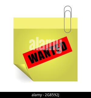 Red Wanted Rubber Stamp Isolated on White Background. Paper Note with Sign Stock Vector