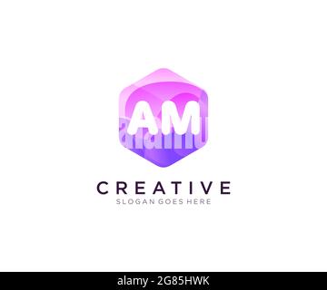 AM initial logo With Colorful Hexagon Modern Business Alphabet Logo template Stock Vector