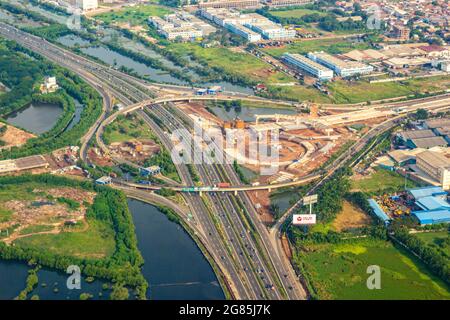 Aerial view of a JORR road at north jakarta Stock Photo