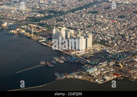 Aerial view of green bay at north jakarta Stock Photo