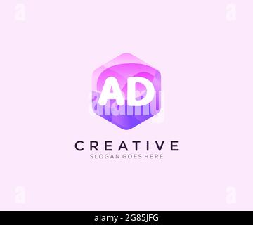 AD initial logo With Colorful Hexagon Modern Business Alphabet Logo template Stock Vector
