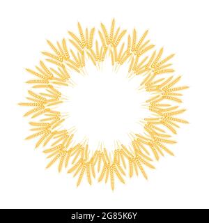 Spikelets of wheat. Collected in a wreath. Spikelets with grains. Vector illustration. Stock Vector