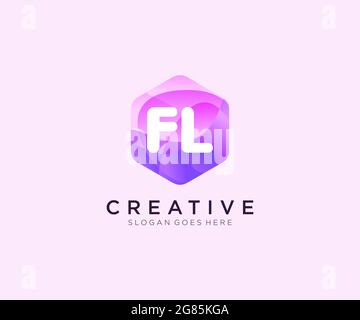 FL initial logo With Colorful Hexagon Modern Business Alphabet Logo template Stock Vector