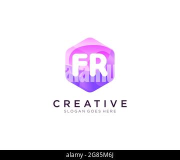 FR initial logo With Colorful Hexagon Modern Business Alphabet Logo template Stock Vector