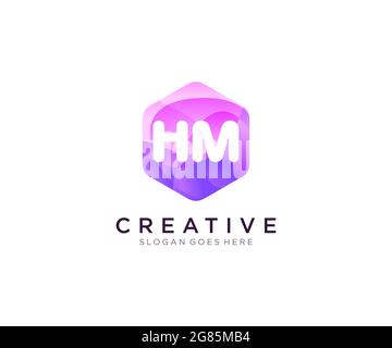 HM initial logo With Colorful Hexagon Modern Business Alphabet Logo template Stock Vector