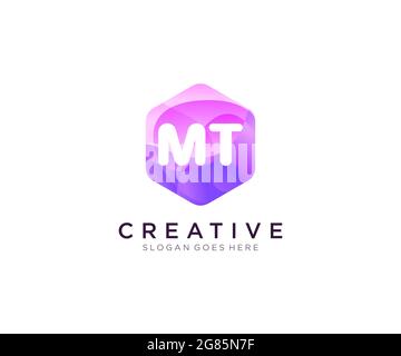 MT initial logo With Colorful Hexagon Modern Business Alphabet Logo template Stock Vector