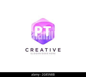 PT initial logo With Colorful Hexagon Modern Business Alphabet Logo template Stock Vector