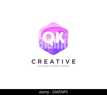 QK initial logo With Colorful Hexagon Modern Business Alphabet Logo template Stock Vector