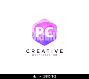 PC initial logo With Colorful Hexagon Modern Business Alphabet Logo template Stock Vector