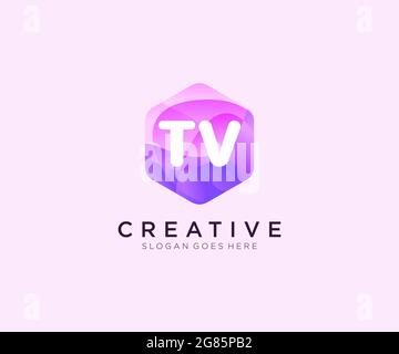 TV initial logo With Colorful Hexagon Modern Business Alphabet Logo template Stock Vector