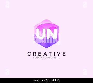 UN initial logo With Colorful Hexagon Modern Business Alphabet Logo template Stock Vector