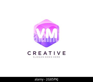 VM initial logo With Colorful Hexagon Modern Business Alphabet Logo template Stock Vector
