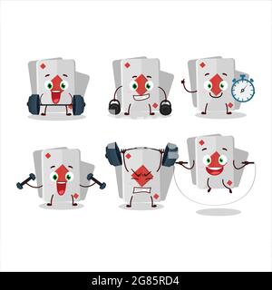 A healthy remi card diamond cartoon style trying some tools on Fitness center. Vector illustration Stock Vector