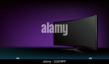 flat curved TV on dark color background Stock Vector