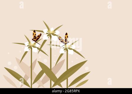 Dragon flies sitting on Leucas slitwort flower locally called 'Thumbapoo'. Symbols of Onam festival in Kerala, India Stock Vector