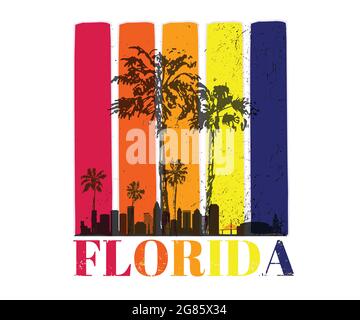 Florida vintage label. southeasternmost logo. Vector illustration for surf board design with modern gradient  ,Palms Stock Vector
