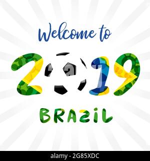 Welcome to Brazil cover idea. Brazilian flag elements with modern bubble texture. National background creative concept. Isolated abstract graphic desi Stock Vector