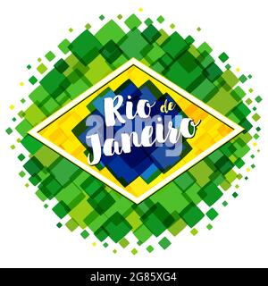 Welcome to Brazil cover idea. Brazilian flag elements with modern bubble texture. National background creative concept. Isolated abstract graphic desi Stock Vector