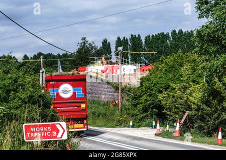 The demolished Finmere Station Bridge, showing preparations for a ...