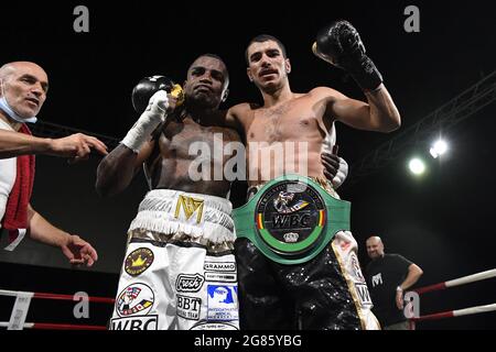 Christopher Mondongo (Italy) vs Marvin Callea (France) during the WBC Mediterranean Super Bantamweight Ti / LM Stock Photo