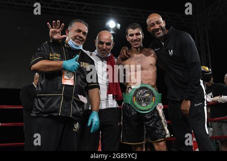 Christopher Mondongo (Italy) vs Marvin Callea (France) during the WBC Mediterranean Super Bantamweight Ti / LM Stock Photo