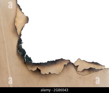 Burnt paper isolated on white background Stock Photo