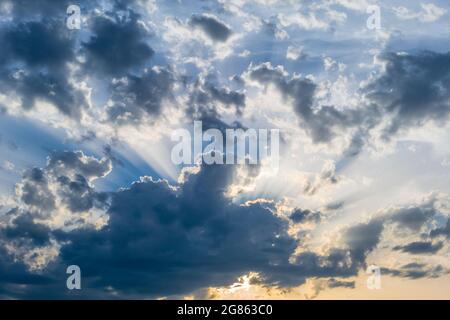 Dramatic cloud mood in the evening sky, Bavaria, Germany, Europe Stock Photo
