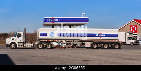 Westville, Canada - April 30, 2016: Irving Oil delivery truck. Irving Oil Ltd. is a Canadian company which produces, sells and exports gasoline, oil a Stock Photo