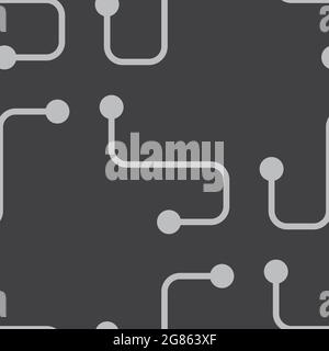 Circuit board lines seamless pattern with connectors. Solid and flat vector illustration. Stock Vector