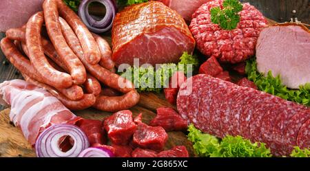 Composition with assorted meat products Stock Photo