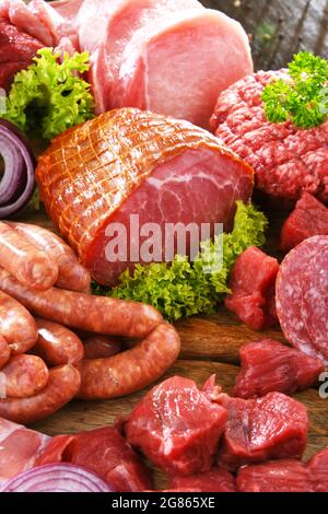 Composition with assorted meat products Stock Photo