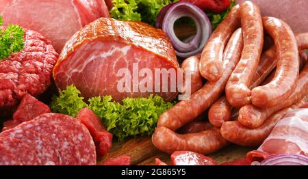 Composition with assorted meat products Stock Photo