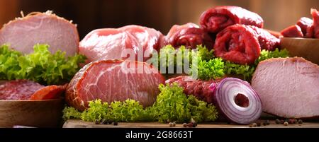 Composition with assorted meat products Stock Photo