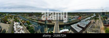 An aerial panorama view of the city of Cambridge, Ontario, Canada Stock Photo